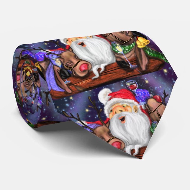 Funny Santa and Reindeers Christmas Party - Cheers Tie (Rolled)
