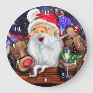 Funny Santa and Reindeers Christmas Party - Fun Large Clock