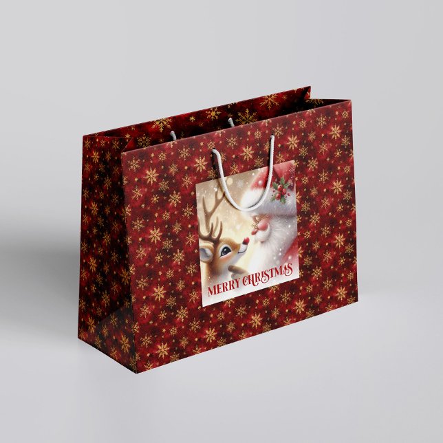 Funny Santa and Rudolph Kids Christmas Holiday  Large Gift Bag (Funny Santa and Rudolph Kids Christmas Holiday Gift Bag

)