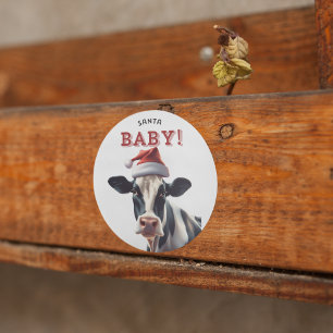 Funny Santa Baby Christmas Holstein Cow Classic Round Sticker
