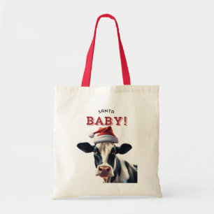 Funny Santa Baby Christmas Holstein Cow Tote Bag