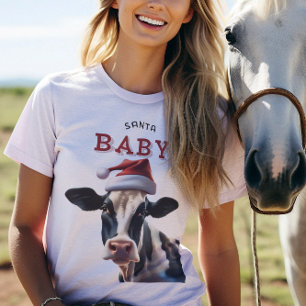 Funny Santa Baby Christmas Holstein Cow Tri-Blend Shirt