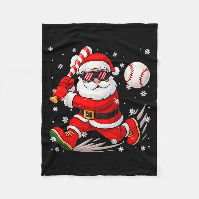 Funny Santa Baseball Christmas Pajamas Xmas Men Bo Fleece Blanket (Front)