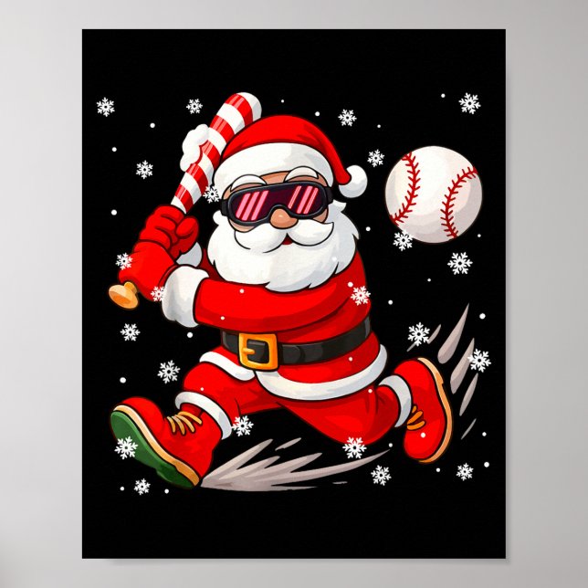Funny Santa Baseball Christmas Pajamas Xmas Men Bo Poster (Front)
