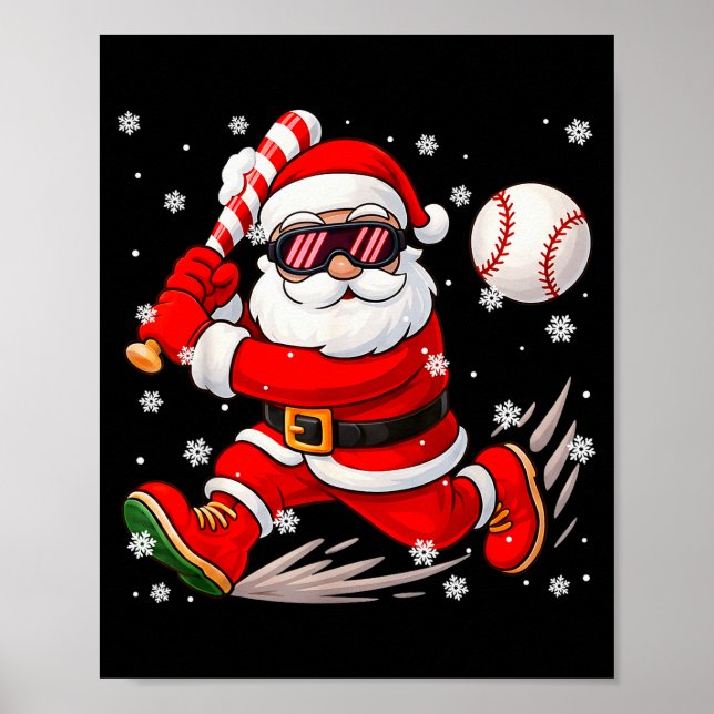 Funny Santa Baseball Christmas Pajamas Xmas Men Bo Poster (Front)
