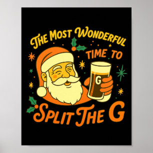 Funny Santa Beer Christmas Split The G, Hilarious Poster