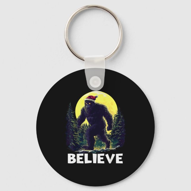 Funny Santa Bigfoot Christmas Sasquatch Believe Xm Key Ring (Front)