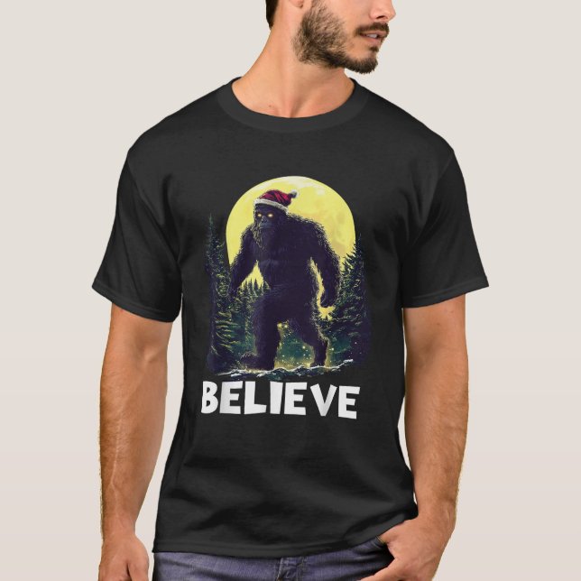 Funny Santa Bigfoot Christmas Sasquatch Believe Xm T-Shirt (Front)