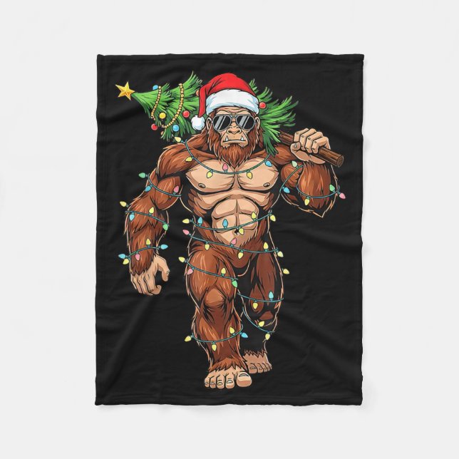Funny Santa Bigfoot Christmas Tree Christmas Crypt Fleece Blanket (Front)