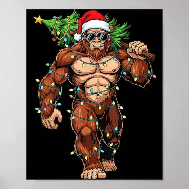 Funny Santa Bigfoot Christmas Tree Christmas Crypt Poster (Front)