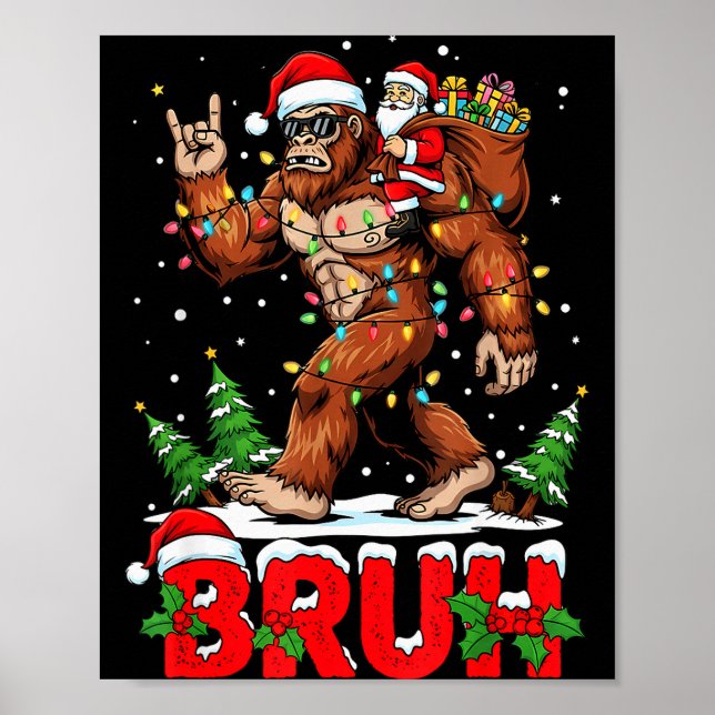 Funny Santa Bigfoot Sasquatch Rock Christmas Xmas  Poster (Front)