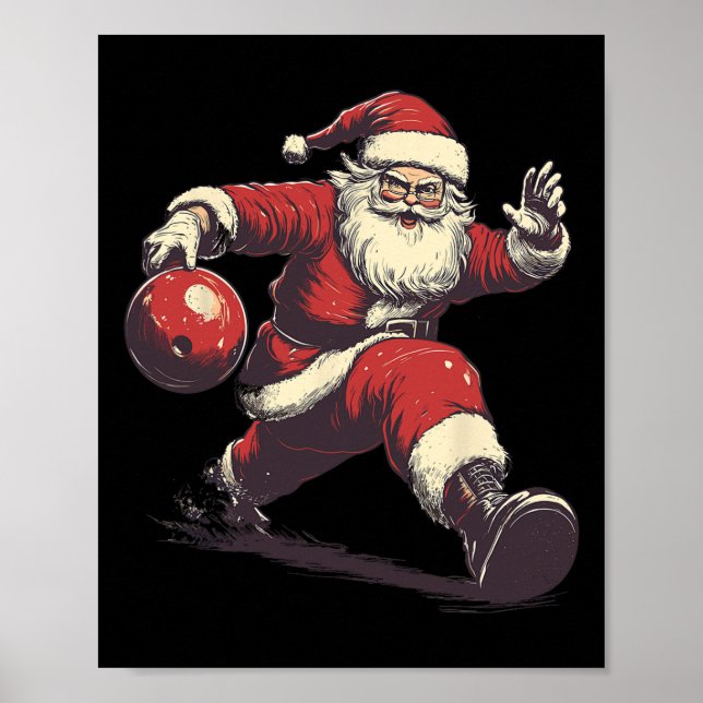 Funny Santa Bowler Bowling Player Christmas Xmas P Poster (Front)