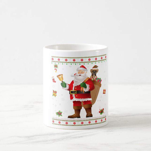 Funny Santa Boxer Dog Present Merry Christmas Coffee Mug (Center)