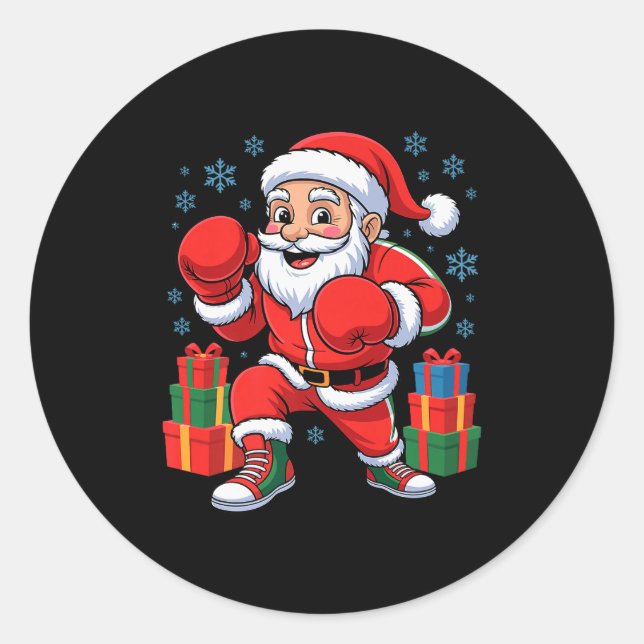 Funny Santa Boxing Lover Boxer Holiday Christmas X Classic Round Sticker (Front)