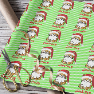 Funny Santa Cat Cartoon Personalized Wrapping Paper