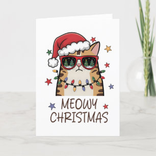 Funny Santa Cat “Meowy Christmas” Folded Holiday Card