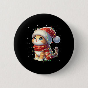 Funny Santa Cat Tangled Up In Christmas Lights Hol 6 Cm Round Badge
