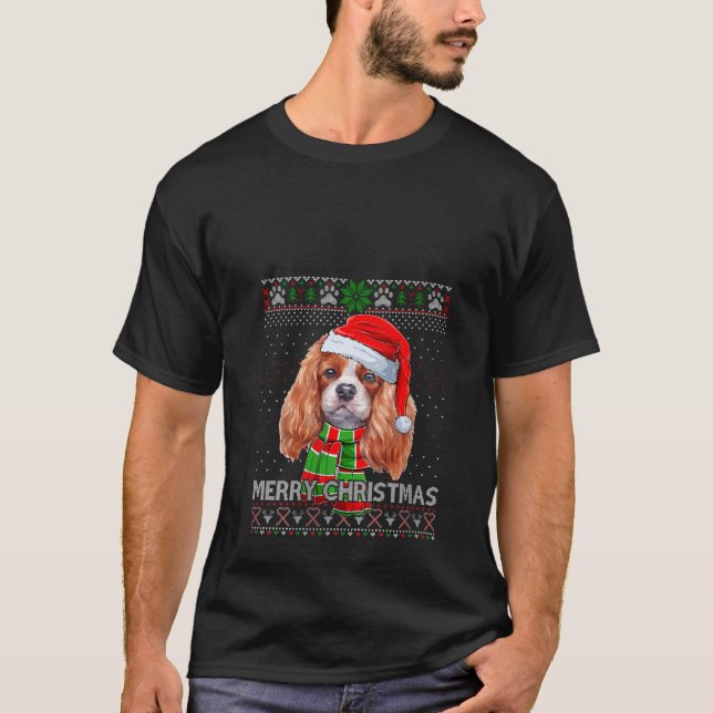 Funny Santa Cavalier King Scarf Lover Ugly Christm T-Shirt (Front)