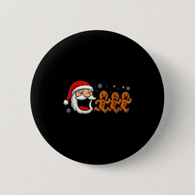 Funny Santa Chasing Gingerbread Christmas Cookie  6 Cm Round Badge (Front)