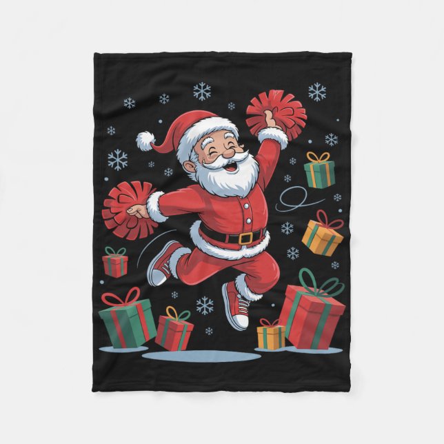 Funny Santa Cheering Cheerleading Christmas Xmas P Fleece Blanket (Front)