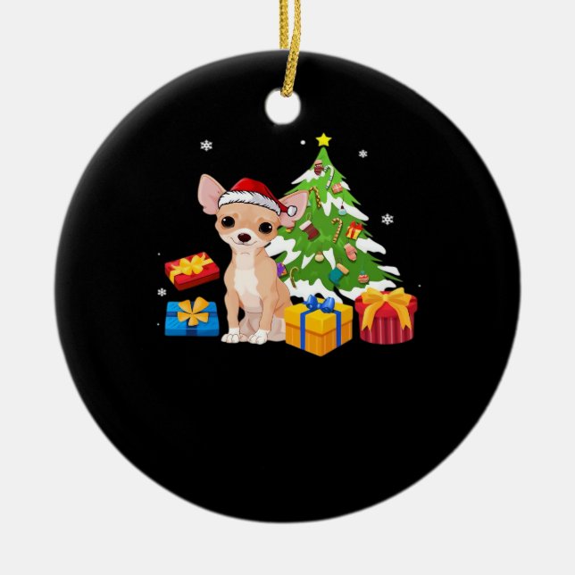 Funny Santa Chihuahua Dog Christmas Tree Gifts Xma Ceramic Ornament (Front)