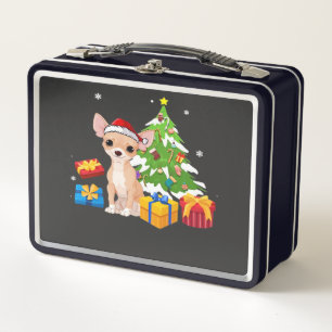 Funny Santa Chihuahua Dog Christmas Tree Gifts Xma Metal Lunch Box