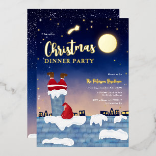 Funny Santa chimney Christmas party illustration Foil Holiday Card