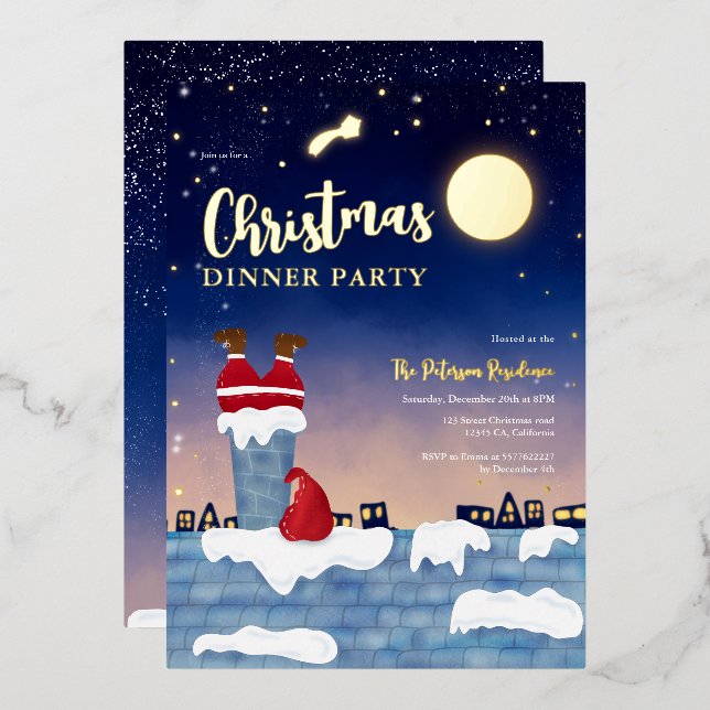 Funny Santa chimney Christmas party illustration Foil Holiday Card (Front/Back)