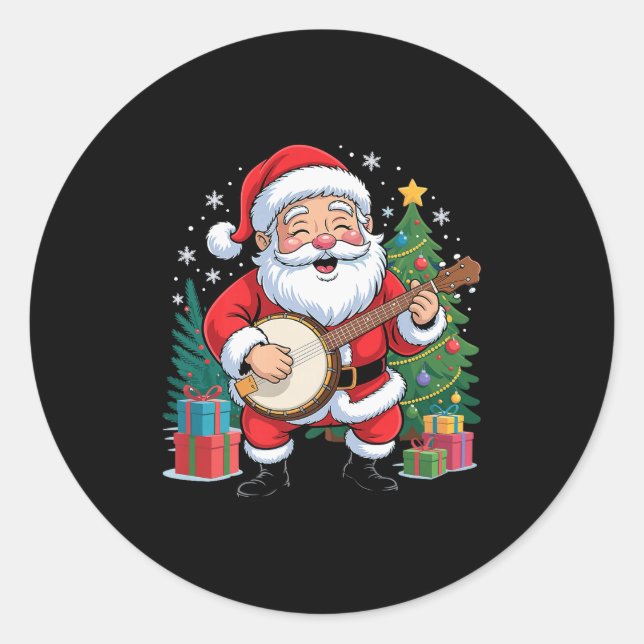 Funny Santa Christmas Design Banjo Holiday Xmas Pa Classic Round Sticker (Front)