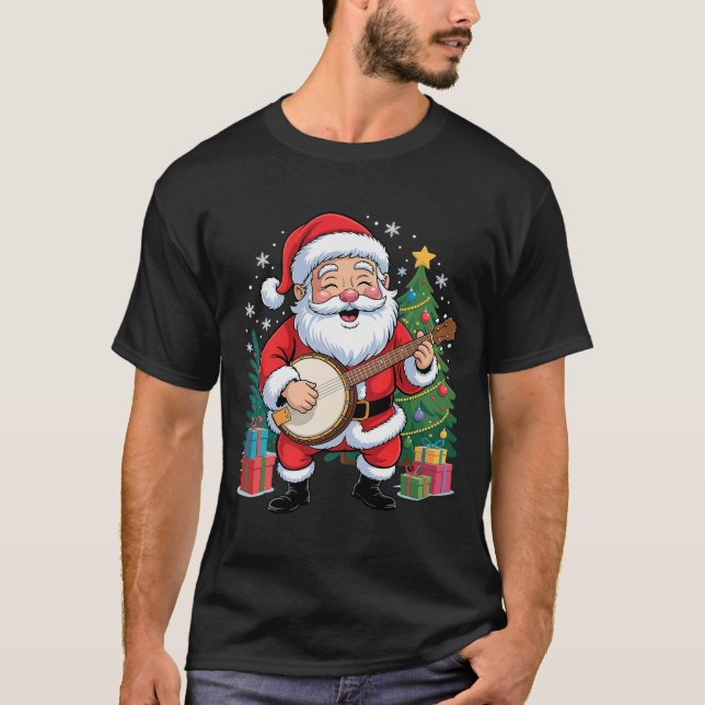 Funny Santa Christmas Design Banjo Holiday Xmas Pa T-Shirt (Front)