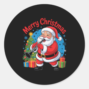 Funny Santa Christmas Design Clarinet Holiday Xmas Classic Round Sticker