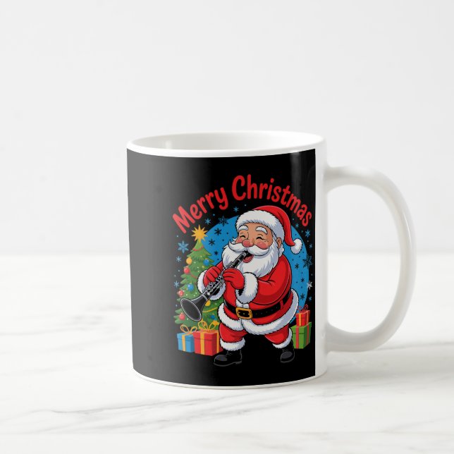 Funny Santa Christmas Design Clarinet Holiday Xmas Coffee Mug (Right)