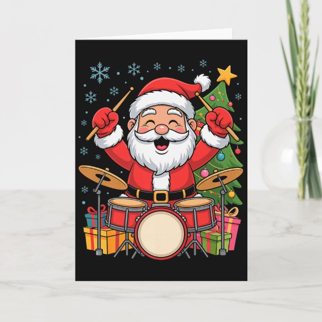 Funny Santa Christmas Design Drums Holiday Xmas Pa Card (Front)