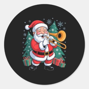 Funny Santa Christmas Design Trombone Holiday Xmas Classic Round Sticker