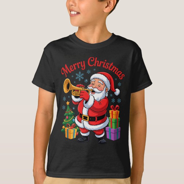 Funny Santa Christmas Design Trumpet Holiday Xmas  T-Shirt (Front)