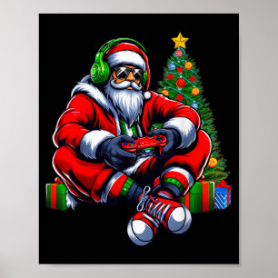 Funny Santa Christmas Gamer Controller Xmas Gaming Poster