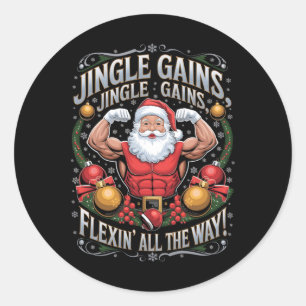Funny Santa Christmas Gym Workout Motivational Fle Classic Round Sticker