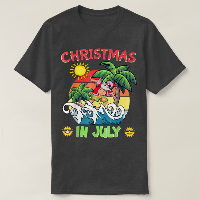 Funny Santa Christmas In July Surfing Summer Gift  T-Shirt (Design Front)