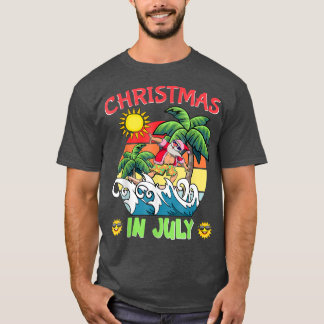 Funny Santa Christmas In July Surfing Summer Gift  T-Shirt