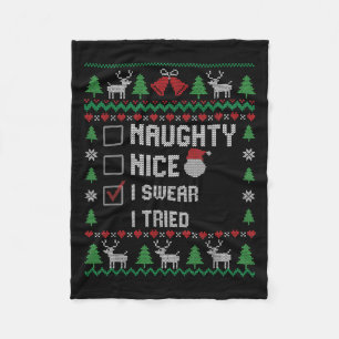 Funny Santa Christmas List Nice Naughty I Swear I Fleece Blanket