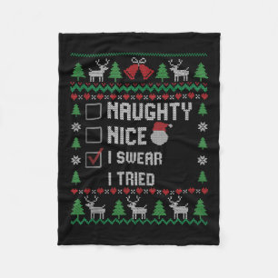 Funny Santa Christmas List Nice Naughty I Swear I Fleece Blanket