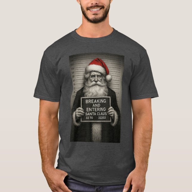 Funny Santa Christmas Santa Claus Mugshot family T-Shirt (Front)