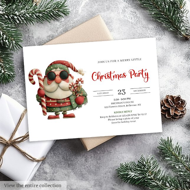 Funny Santa Classic Printable Red Green Party  Invitation (Funny Santa Classic Printable Red Green Party Invite

)