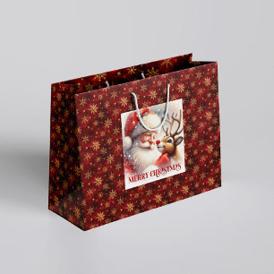 Funny Santa Claus and Rudolph Kids Christmas Gift  Large Gift Bag