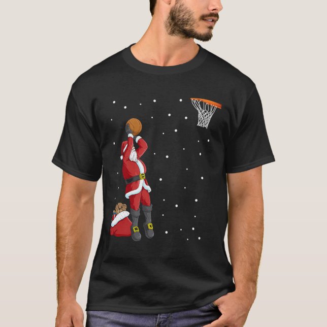 Funny Santa Claus Basketball Christmas Jumper Gift T-Shirt (Front)