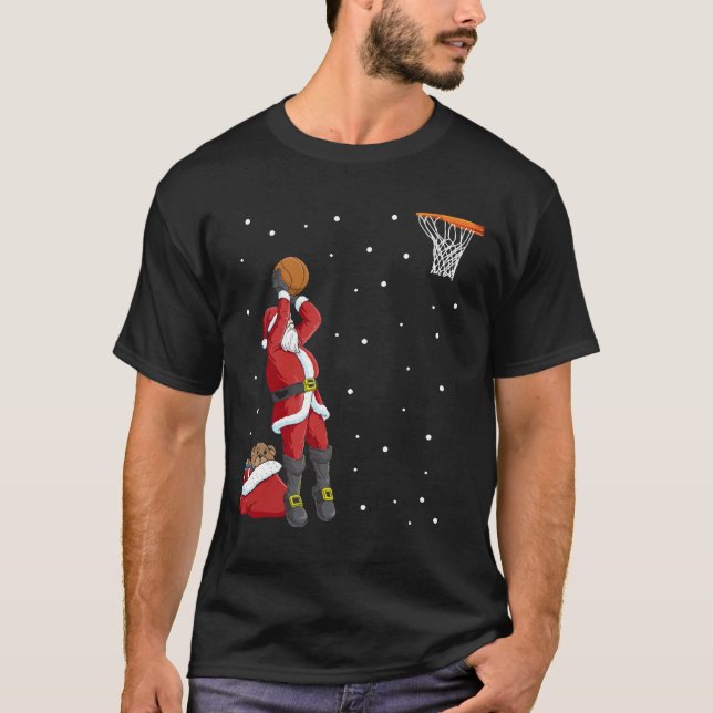 Funny Santa Claus Basketball Christmas Jumper Gift T-Shirt (Front)