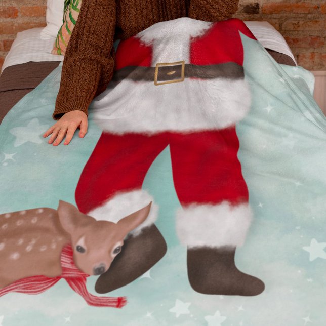 Funny Santa Claus body cute deer illustration Fleece Blanket (Creator Uploaded)