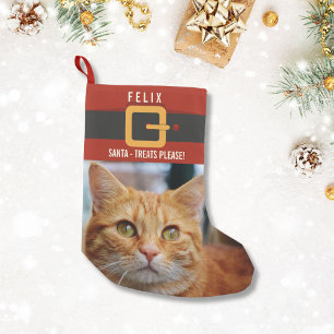 Funny Santa Claus Cat Photo and Name Personalised Small Christmas Stocking