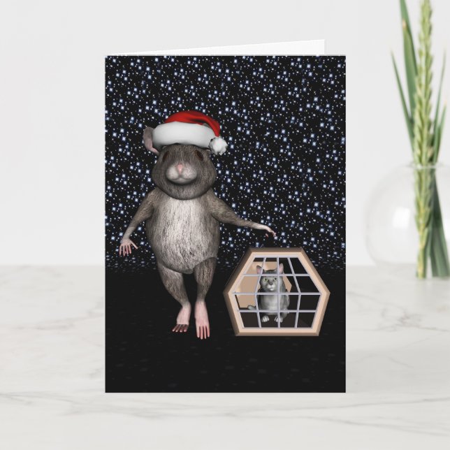 Funny Santa Claus Cat Silver Mau Holiday Card (Front)