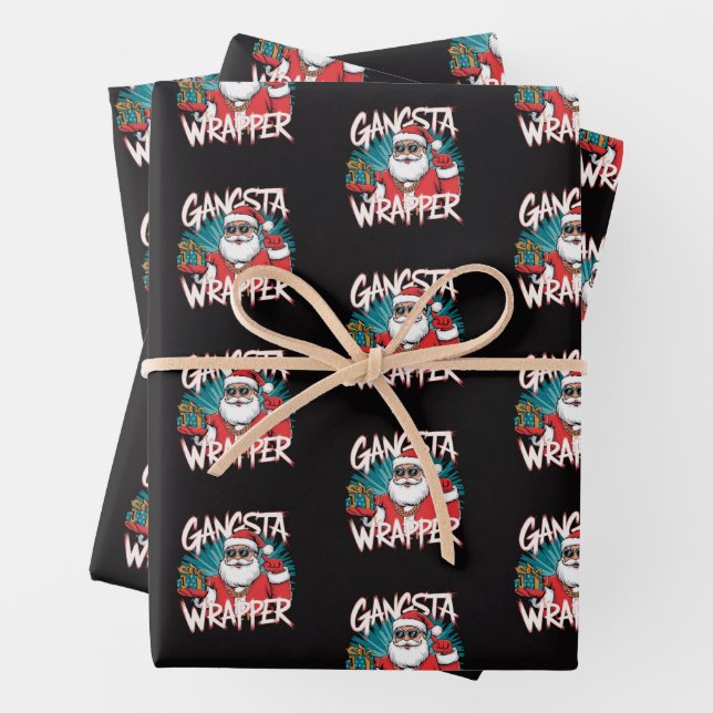 Funny Santa Claus Christmas Gangsta Wrapper Wrapping Paper Sheet (In situ)
